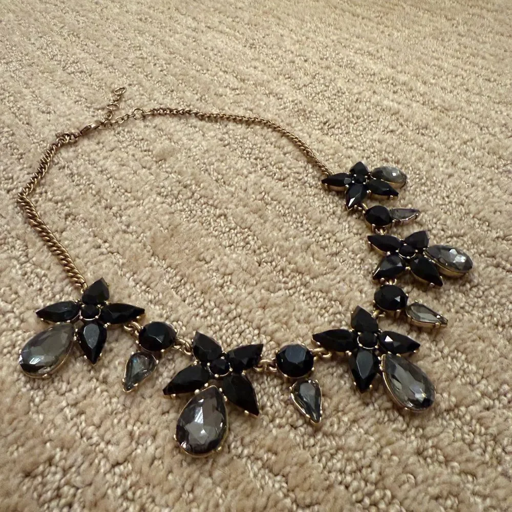 J. CREW Elegant Black and Gold Gem Necklace